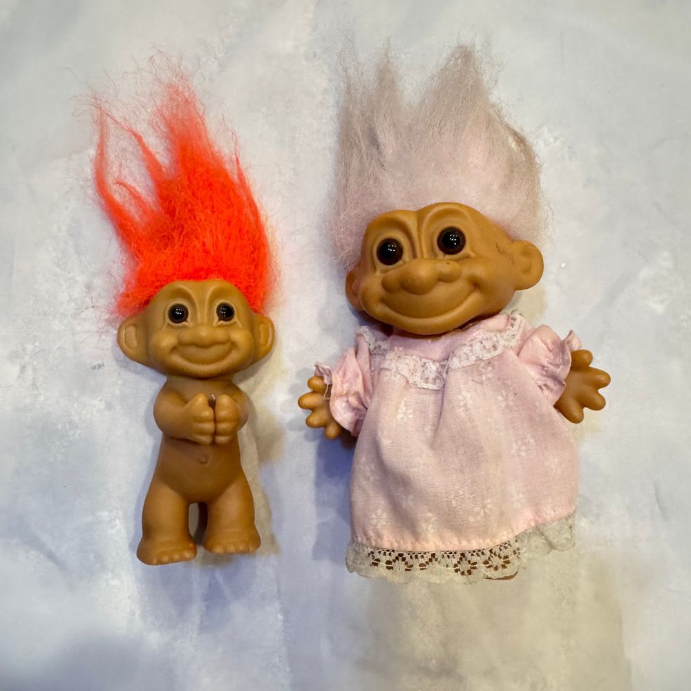 Russ Vintage Troll Dolls orange and pink hair  Toys 1990s Retro Set‎ of 2